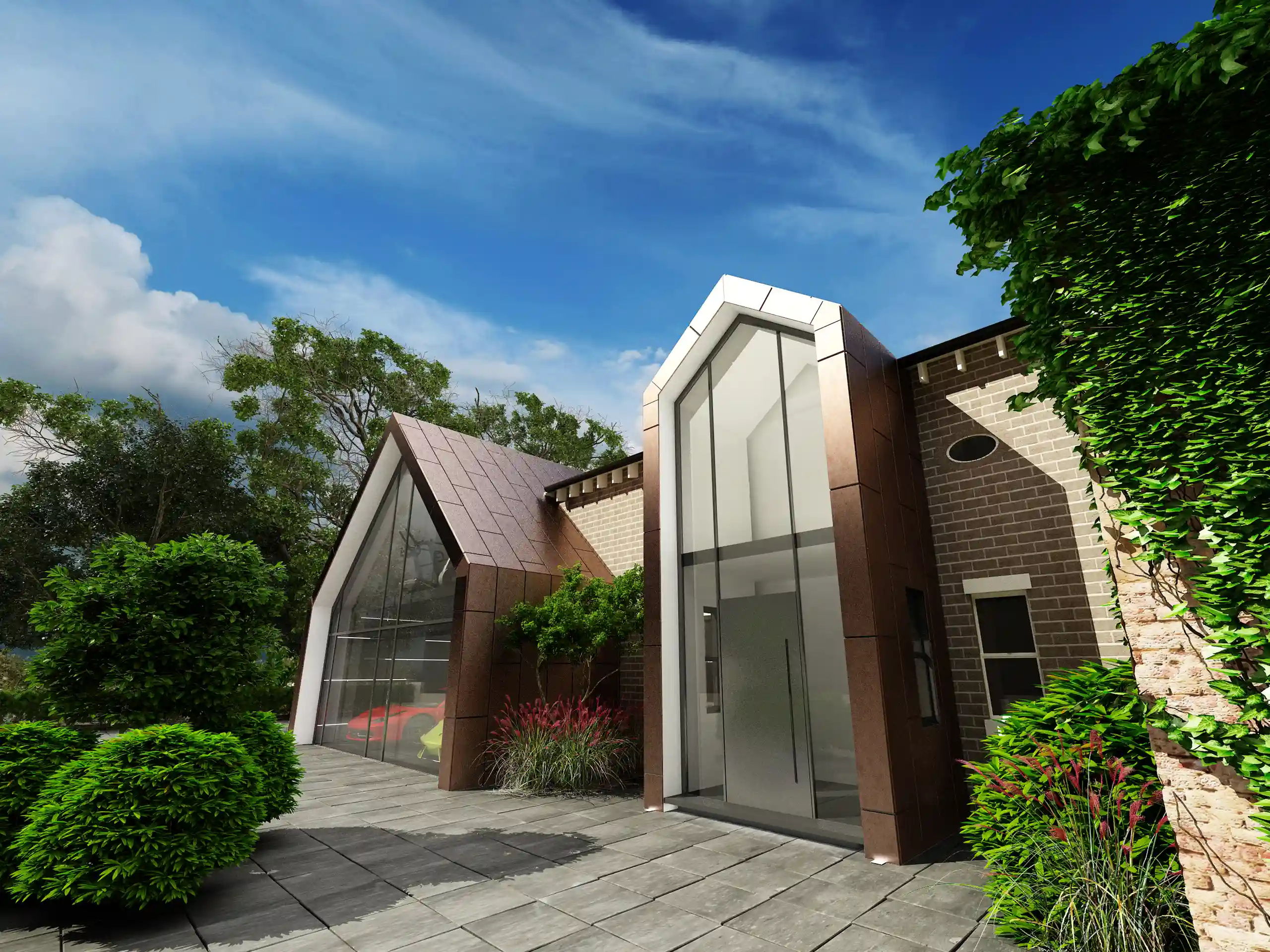 Elegant entrance of the Alderley Edge garage with contemporary design elements