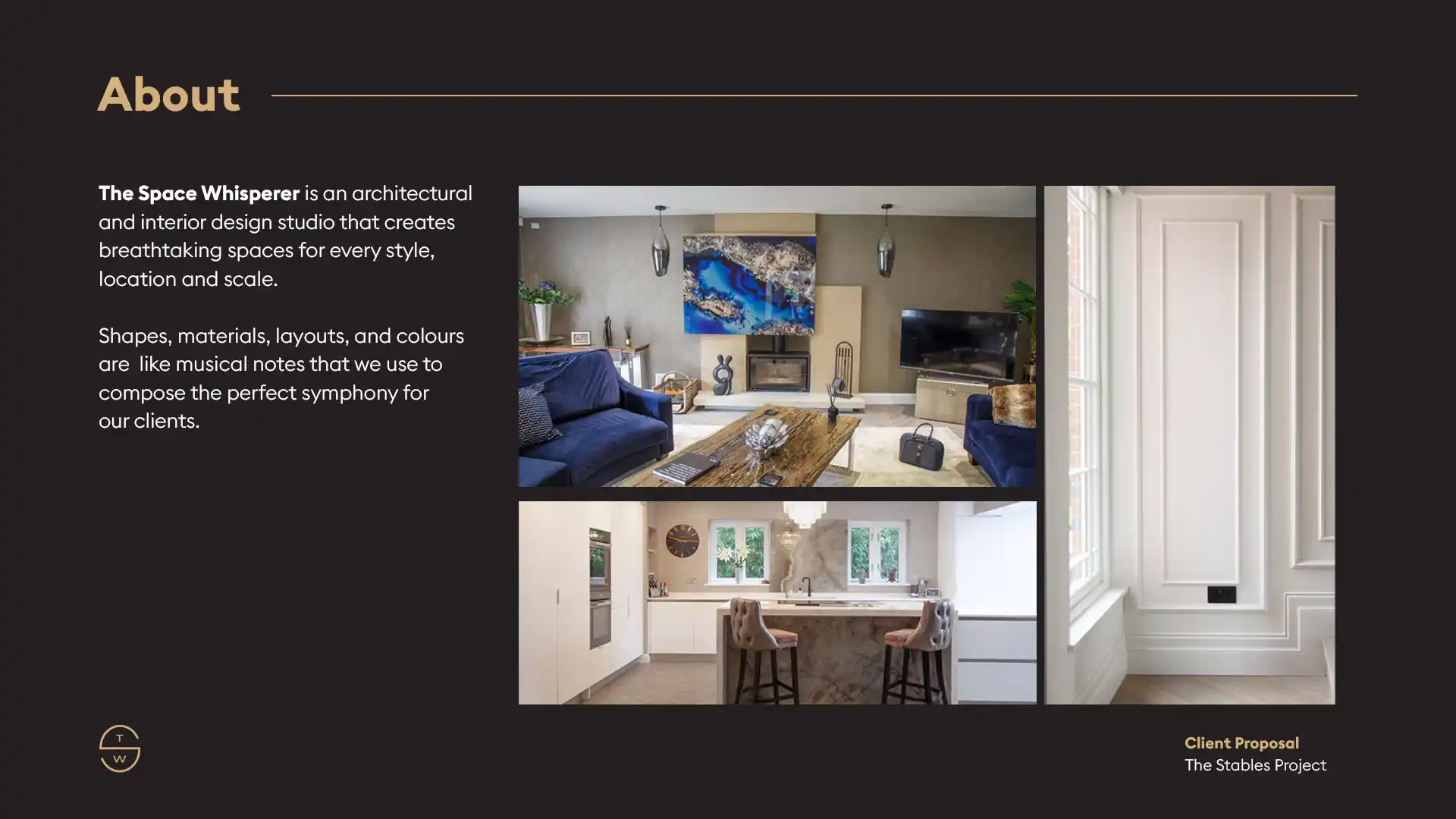 Interior design presentation for The Space Whisperer studio.